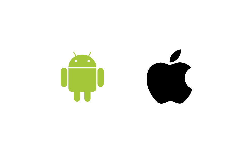 Logotipos de los sistemas operativos de Android y Apple