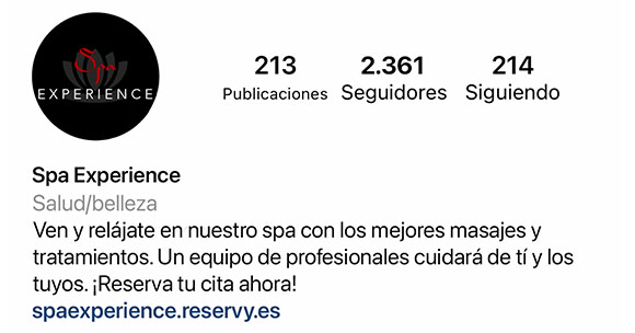 Perfil de Instagram con enlace externa a la web de reservas online